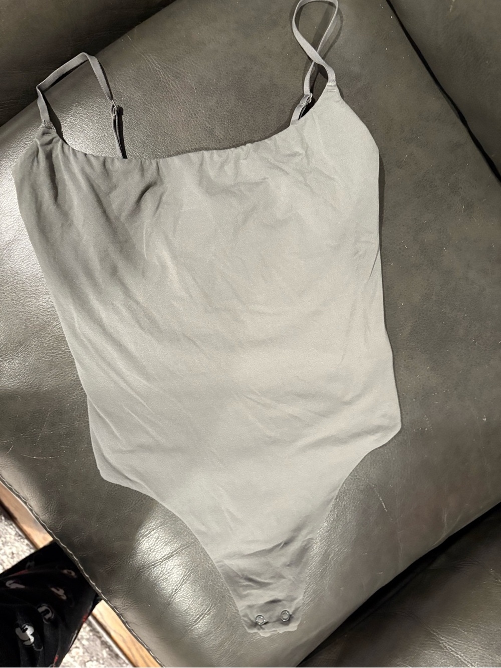 SKIMS Grey Stretch Bodysuit with Printed Care Label